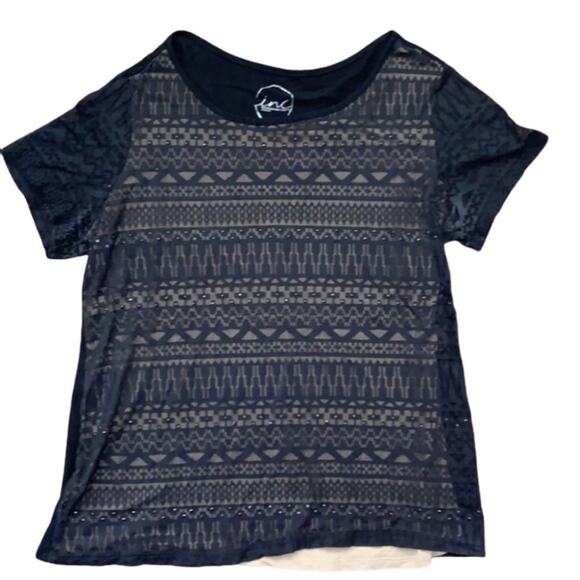 Inc 0X mesh rhinestone tee lined with flesh tone - Picture 1 of 4